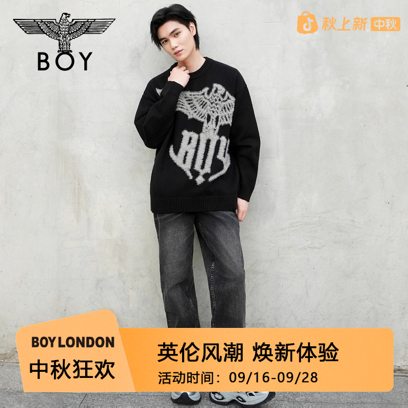 BOYLONDON25秋冬新潮流情侣宽松复古针织毛衣套头圆领长袖N60038