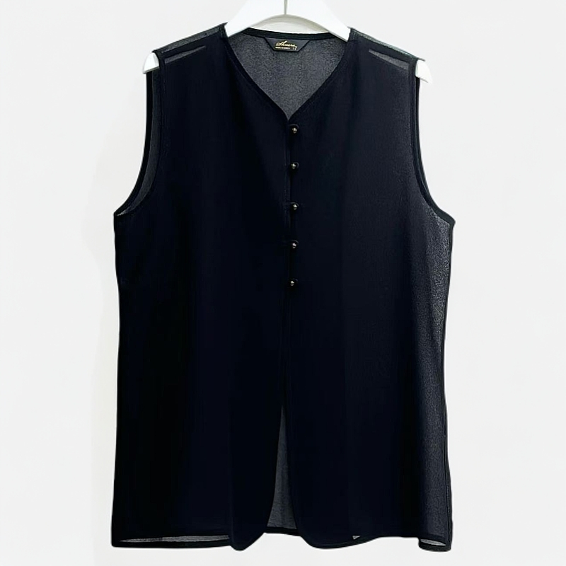 【xineba3】韩国女士净版单排扣V领网纱马甲简约时尚百搭