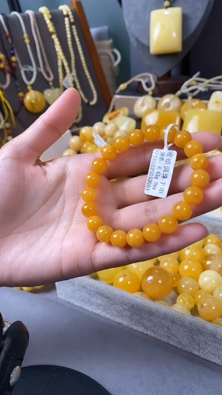裸石琥珀未镶嵌9mm圆珠手串