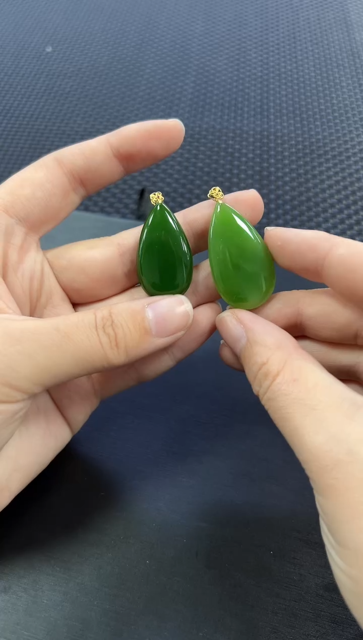 【闪购商品】和田玉吊坠18K金镶嵌水滴（多样性发一件）