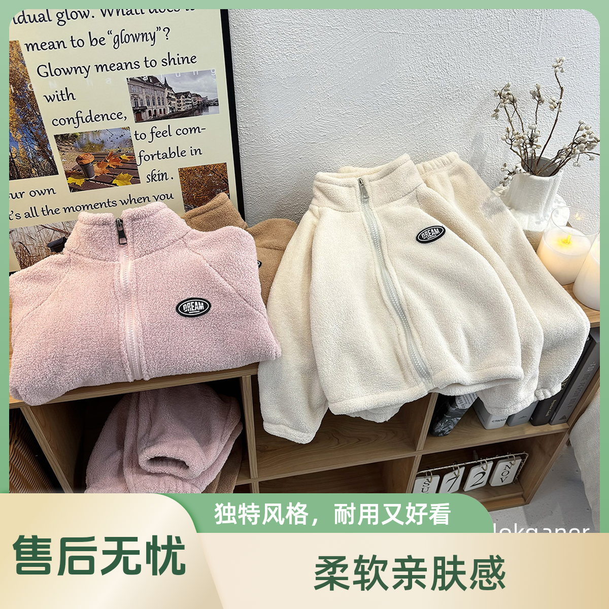 儿童秋冬季立领双面绒套装男女童柔软软糯保暖外套裤子舒适亲肤