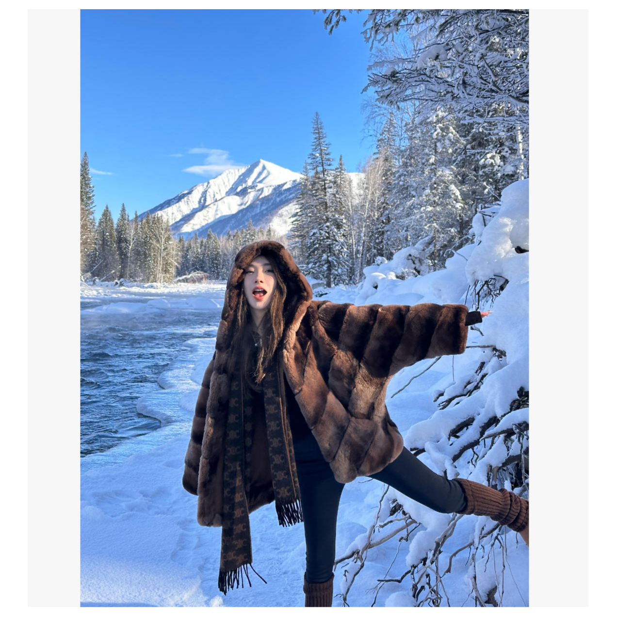 【粉丝专享】皮草青紫蓝兔皮毛一体皮草连帽蝙蝠袖外套#YTSDK1980