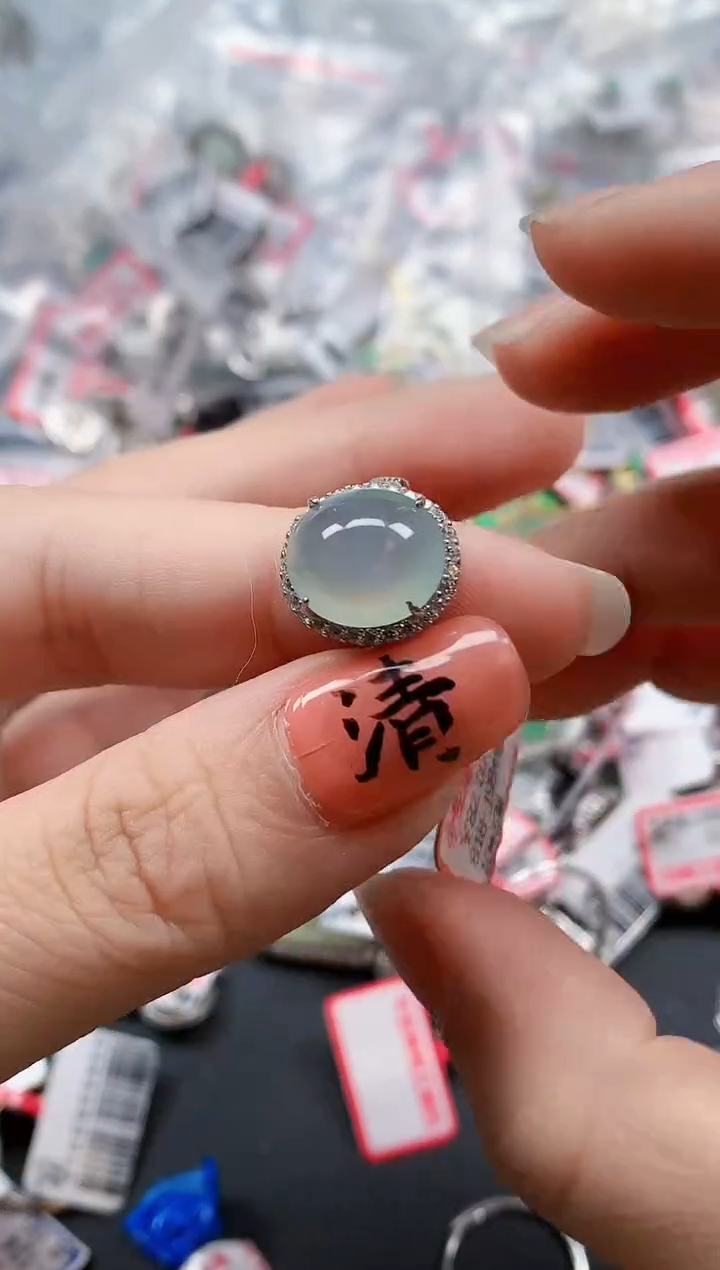 银S925镶嵌戒指翡翠天然A货缅甸翡翠