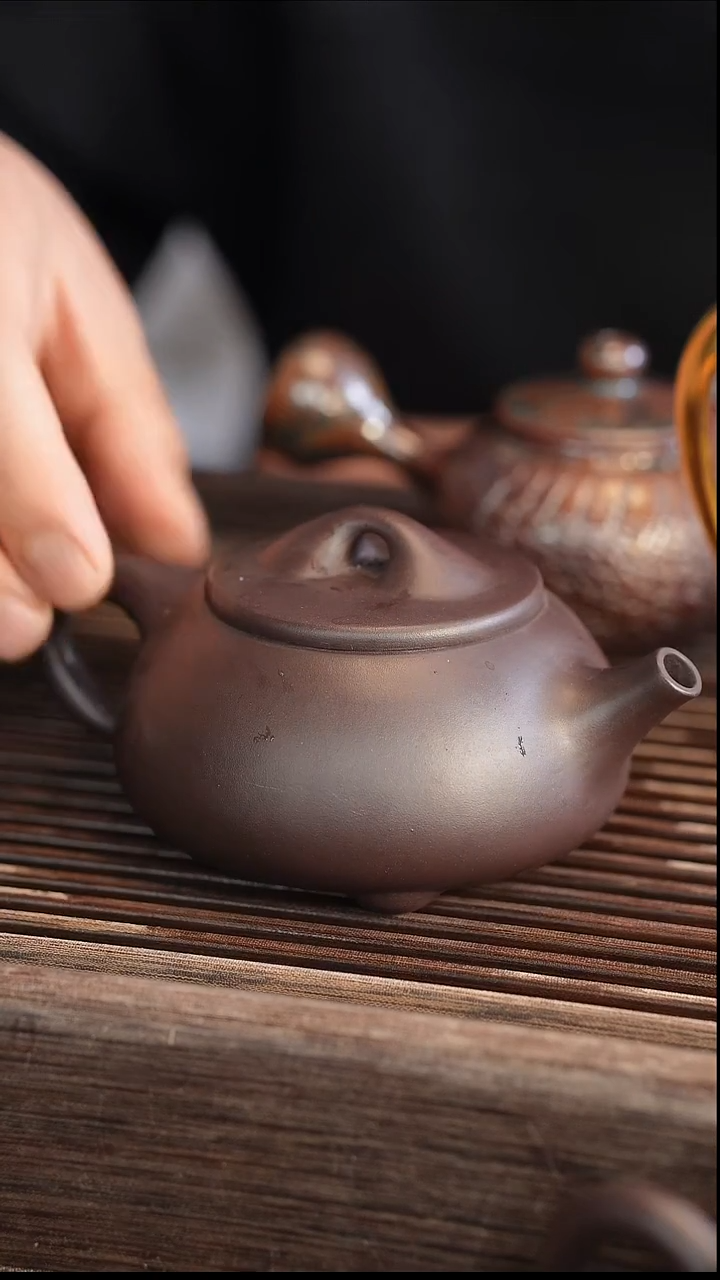 茶壶紫砂景舟石瓢 蓝莲花 半手工 200cc