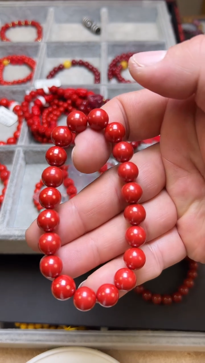 天然辰砂零***?朱砂单圈手串