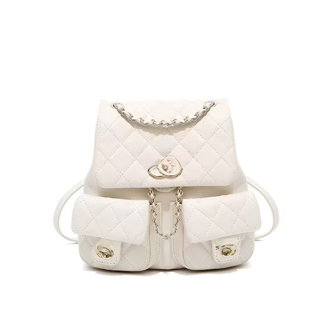 2025新款小香风女包Duma小青蛙双肩包轻奢鱼子酱菱格背包-白