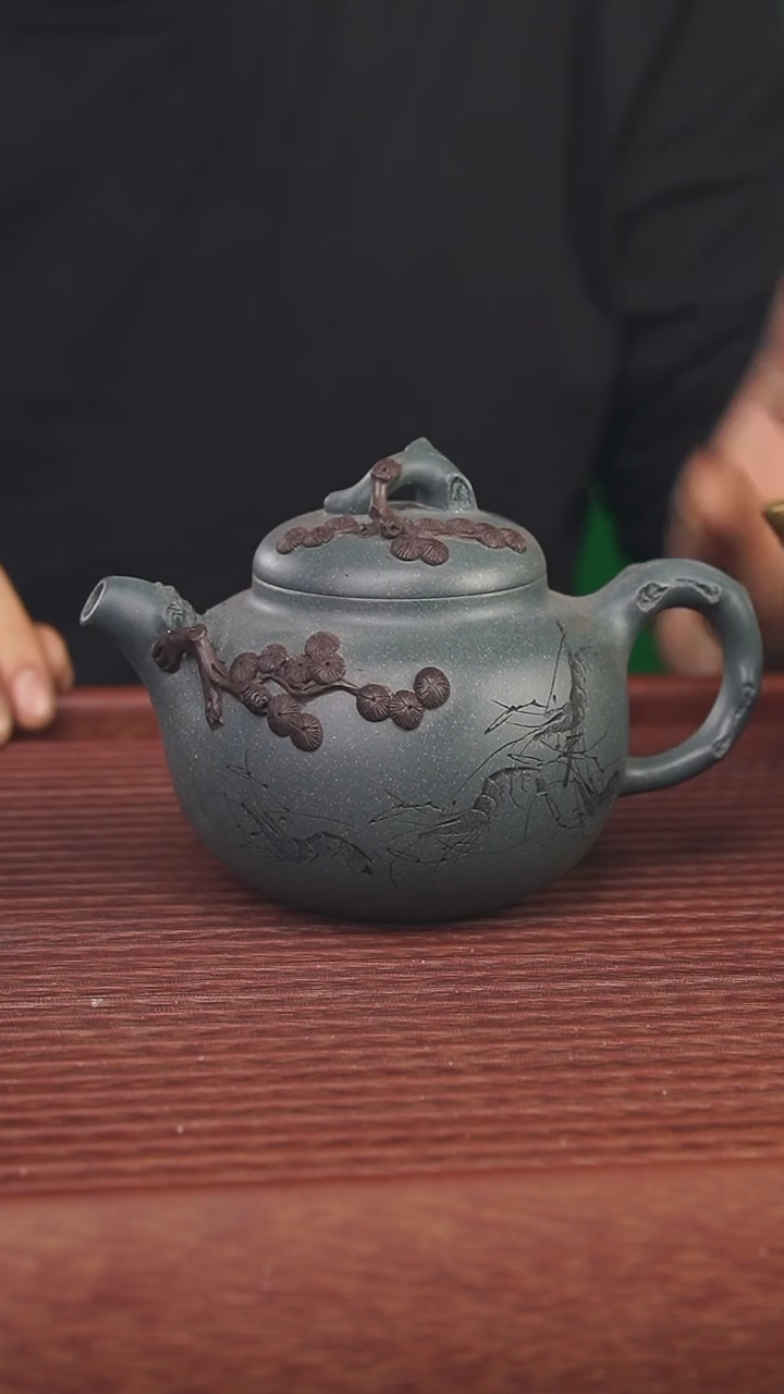 茶壶紫砂240cc雪花绿泥顾氏手工紫砂