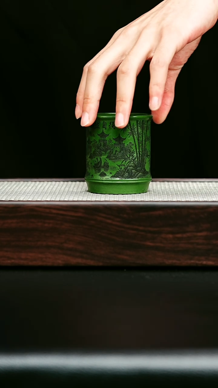 茶杯紫砂宜兴紫砂 主人杯 熊猫竹节 绿泥 任家娟 h214