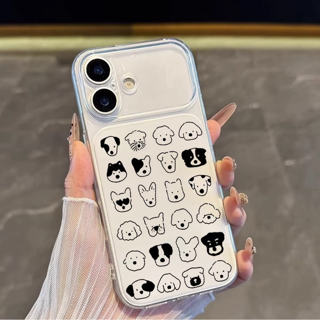 秒变大视窗满屏简约线条小狗适用苹果17P磨砂水晶手机壳iPhone16