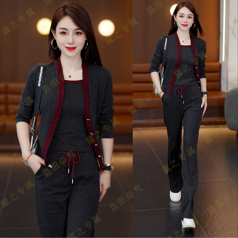 2025年春季新款安哥拉三件套时尚百搭休闲修身显瘦洋气套装2799