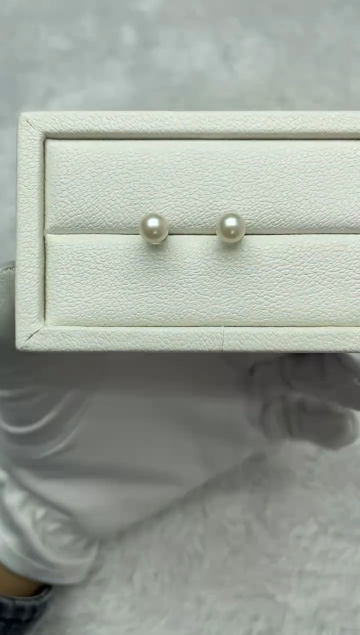 银S925镶嵌耳钉海水珍珠AK素钉6-6.5mm