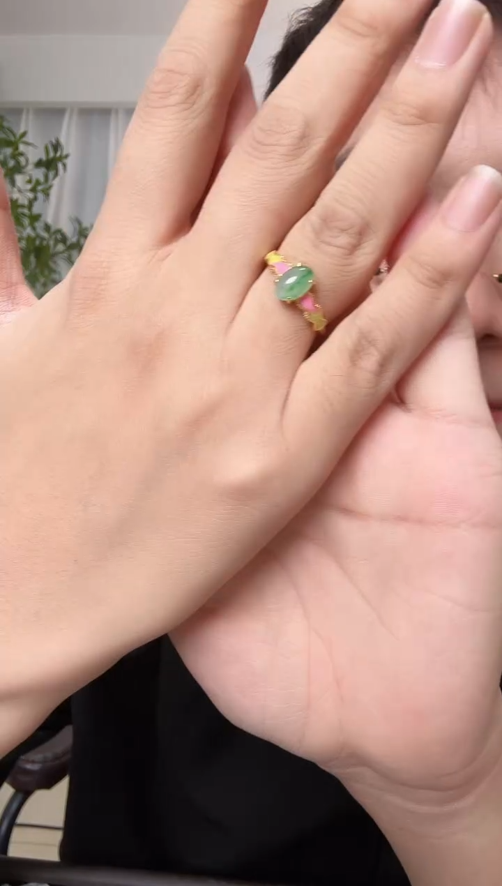 银S925镶嵌戒指翡翠多巴胺翡翠戒指