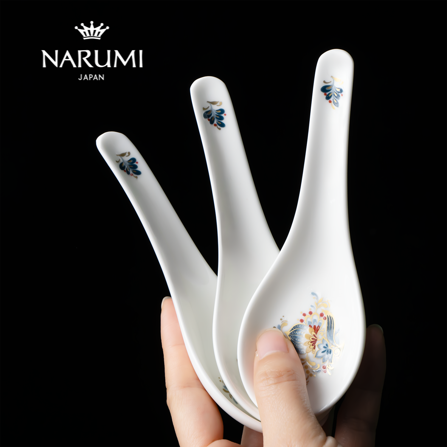 日本NARUMI/鸣海Sharilamoon系列中餐单品 中餐勺3只 釉中彩骨瓷