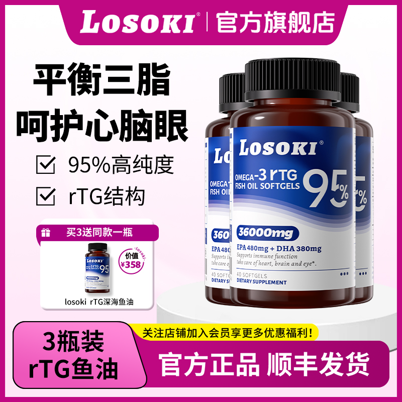 【拍1发4】LOSOKI深海rTG鱼油95%高纯度软胶囊Omega3中老年血脂高