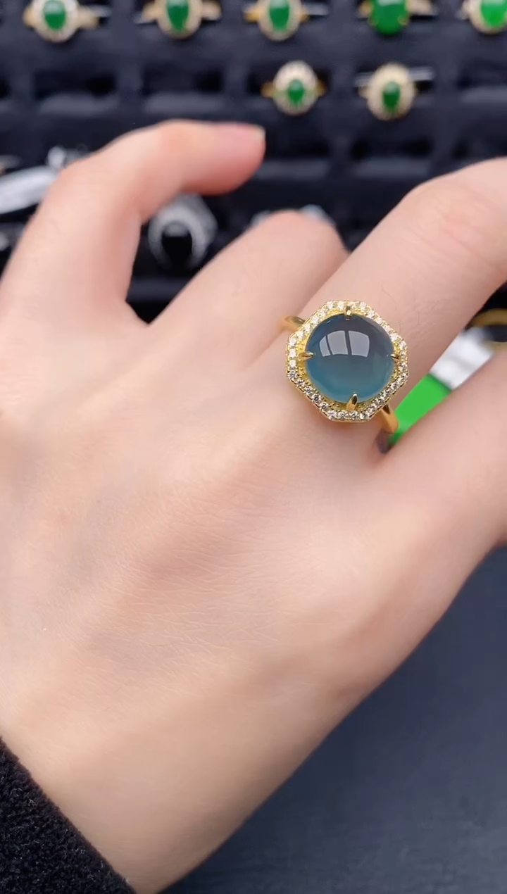 银S925镶嵌戒指翡翠天然a货翡翠355