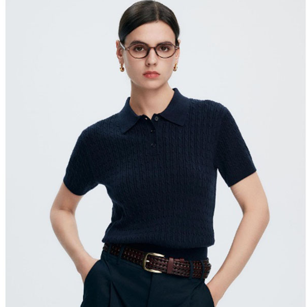 初棉DRDB麻花肌理polo领短袖套头针织衫362635004