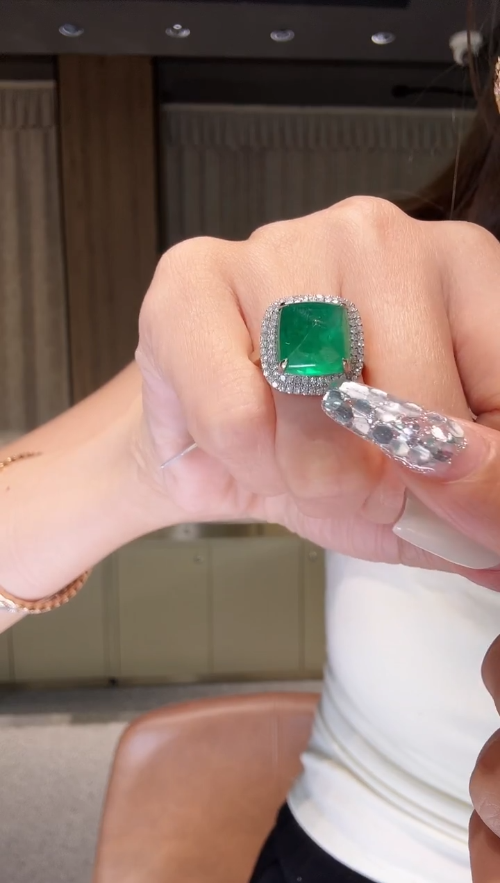 铂Pt950镶嵌戒指祖母绿CE0202