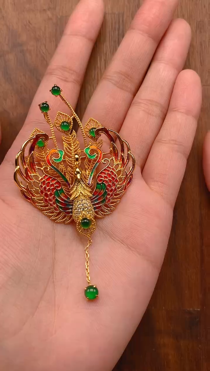 【闪购商品】翡翠吊坠(不含链)银S925镶嵌凤凰胸针