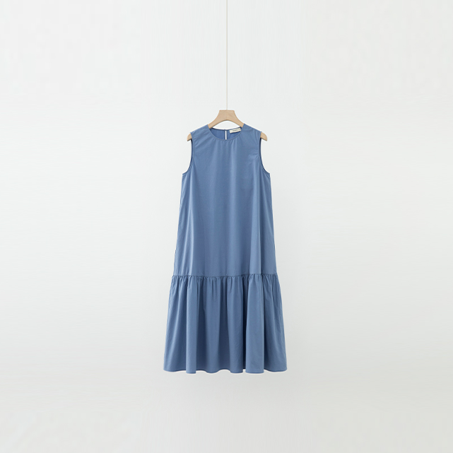 捏褶花苞显白圆领无袖连衣裙DR5E1914