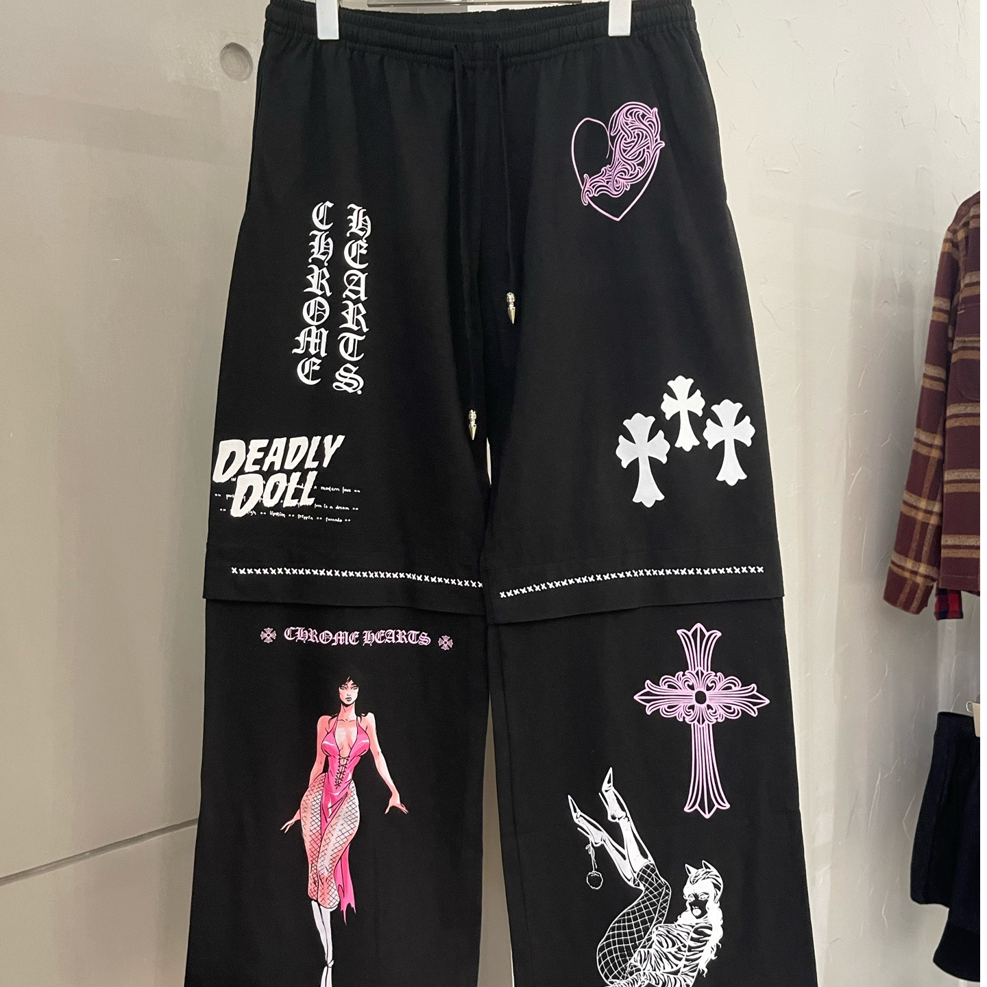 未使用 Chrome Hearts/克罗心 黑色deadly doll二代漫画裤阔腿裤 