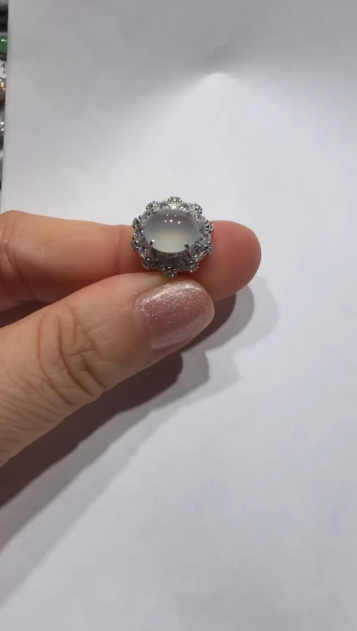 银S925镶嵌戒指翡翠缅甸A货翡翠戒指