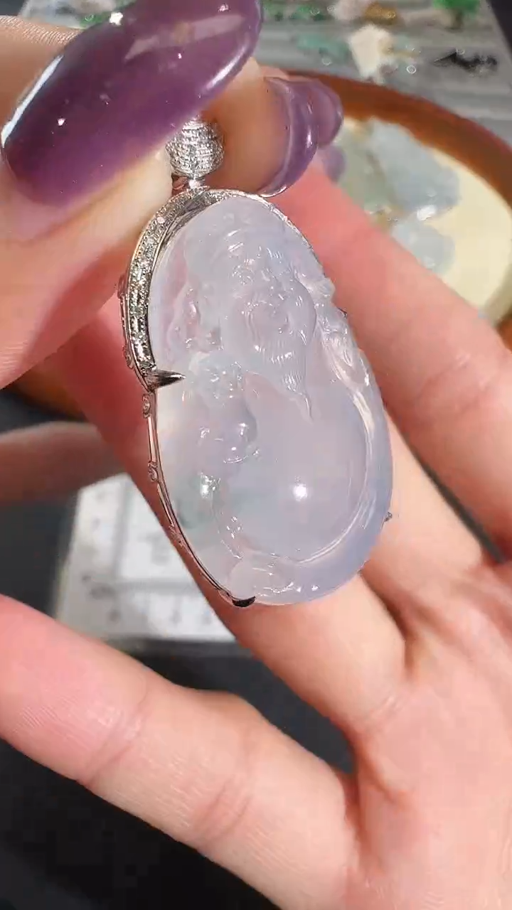 吊坠(不含链)18K金镶嵌翡翠【源头工厂】钻石镶嵌