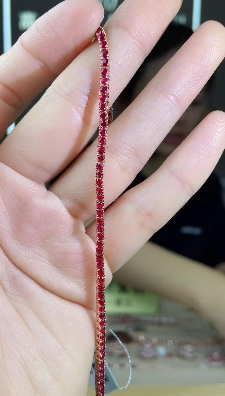 【闪购商品】红宝石手链16#银S925镶嵌手链16#