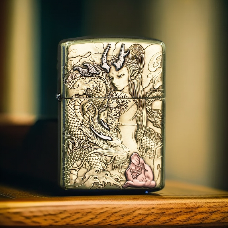 ZIPPO/之宝龙女凤女纯铜盔甲官方正品打火机紫铜镶嵌工艺九尾DYJ1