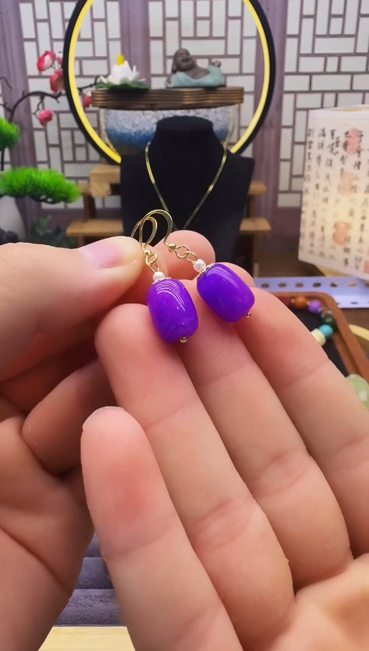 翡翠14K金镶嵌耳饰E415