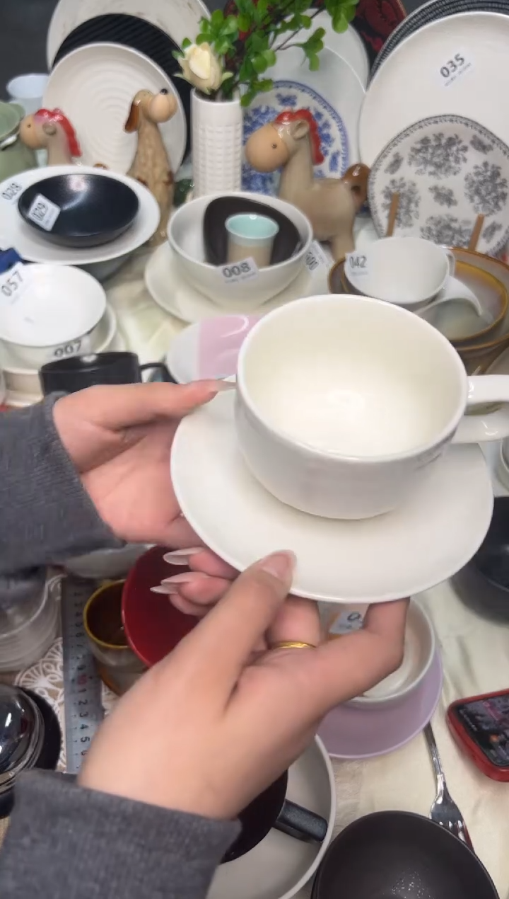 新骨瓷078 瑕疵  珍珠白麻布 中号咖啡杯碟套装