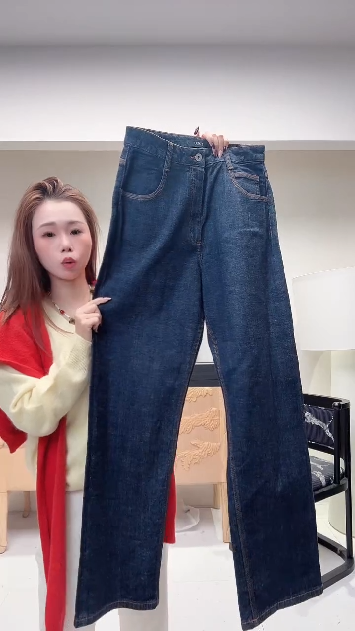 走线直筒牛仔裤M码