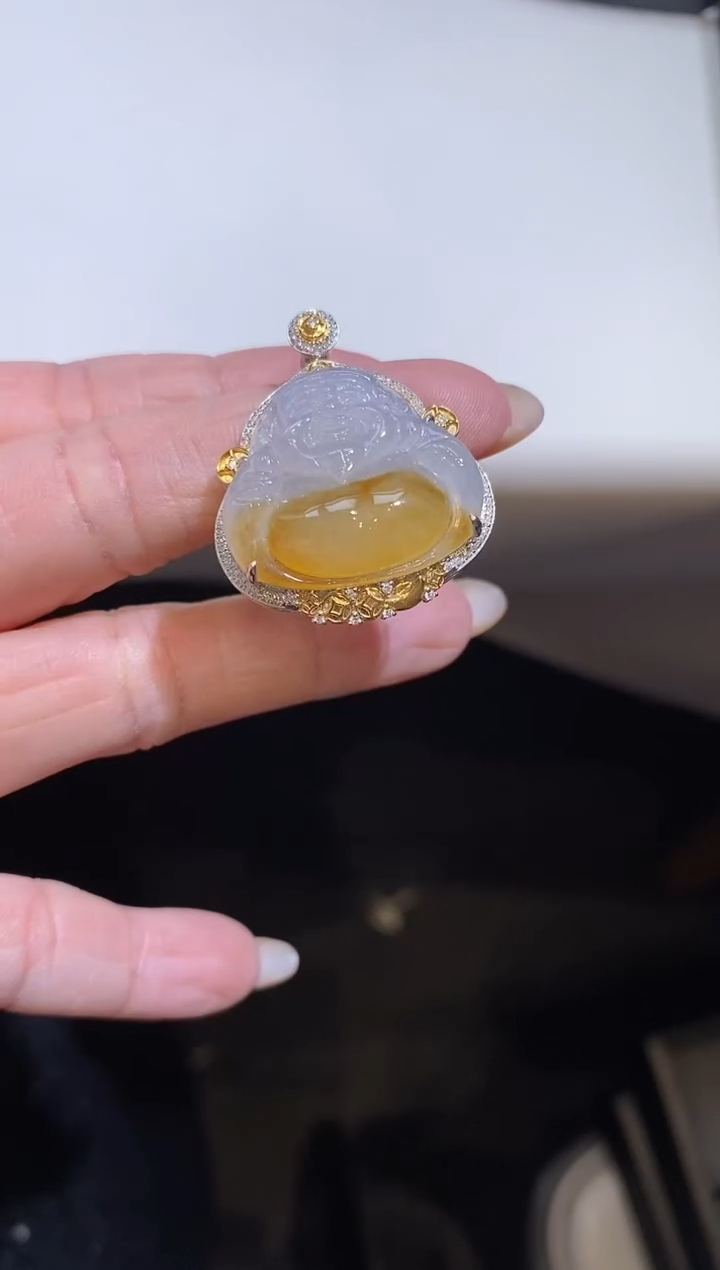 吊坠(不含链)18K金镶嵌翡翠财爷爷