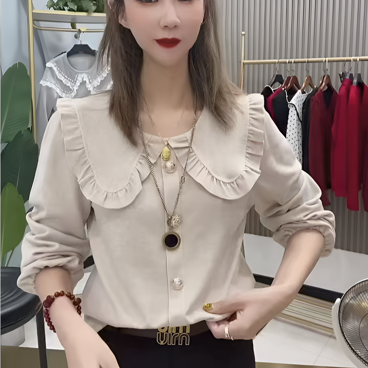 法式公主风设计感时尚可爱风气质荷叶边抗皱T恤宽松型百搭