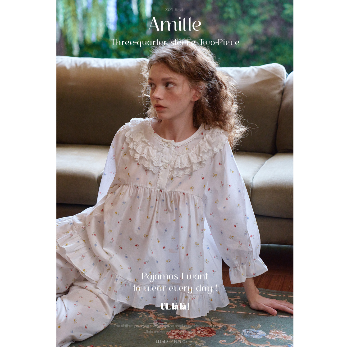 【野子家】韩国UL家/春季娃娃领碎花甜美家居服套装裙子25120女款