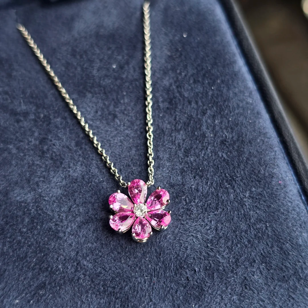 99新 Harry Winston/海瑞温斯顿 小花6欢 HW勿忘我系列粉蓝宝项链