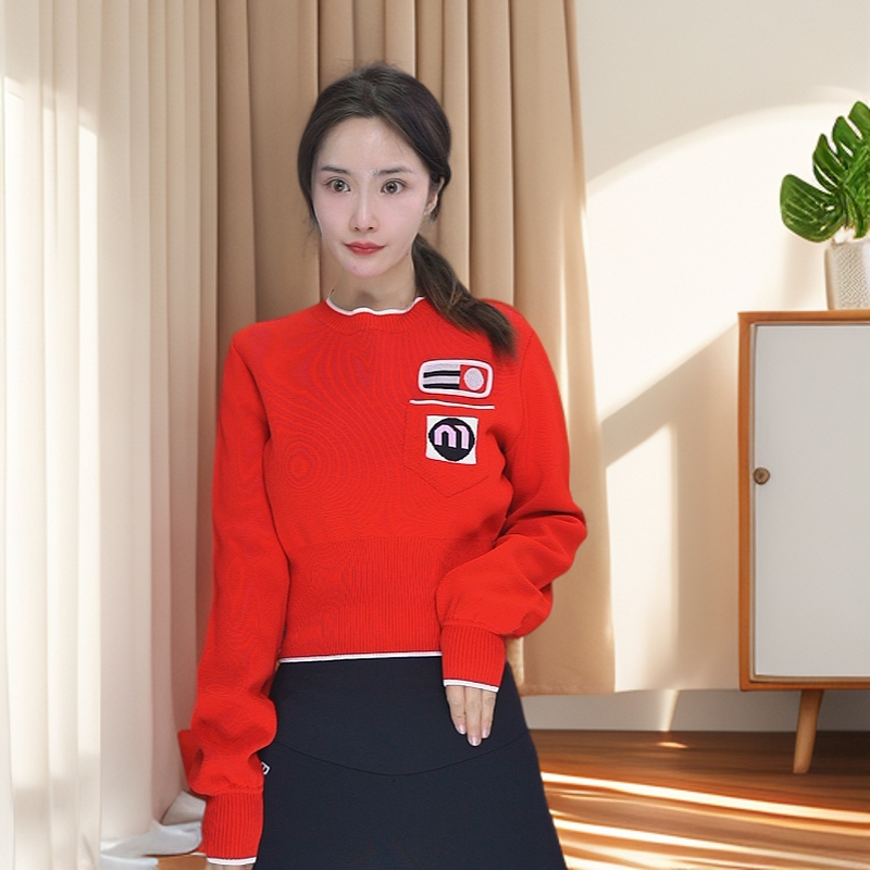 99新 MIU MIU/缪缪 亿颗潮奢 红色徽标款套头毛衣 D589