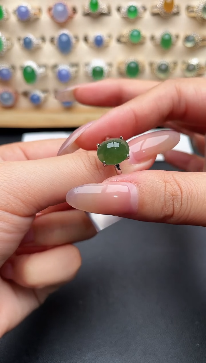 银S925镶嵌戒指翡翠一物一证一礼盒