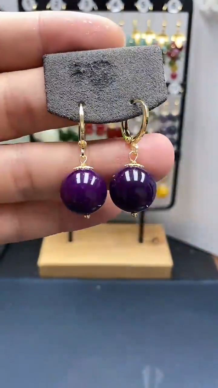 苏纪石（舒俱来）银S925镀金镶嵌耳坠尺寸14mm耳扣11