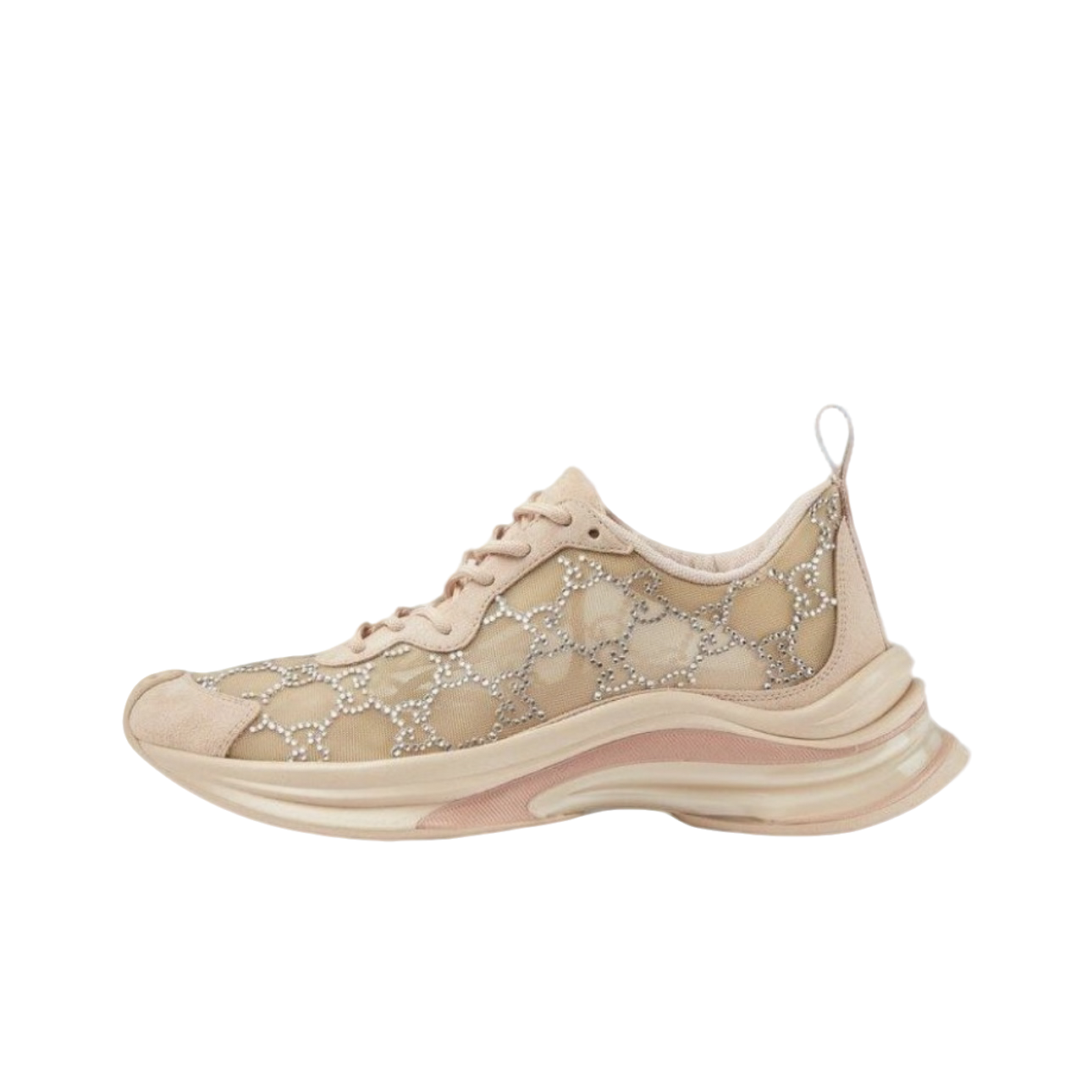 99新 GUCCI/古驰 34-36.5码/时尚百搭粉棕色网孔水钻厚底老爹鞋