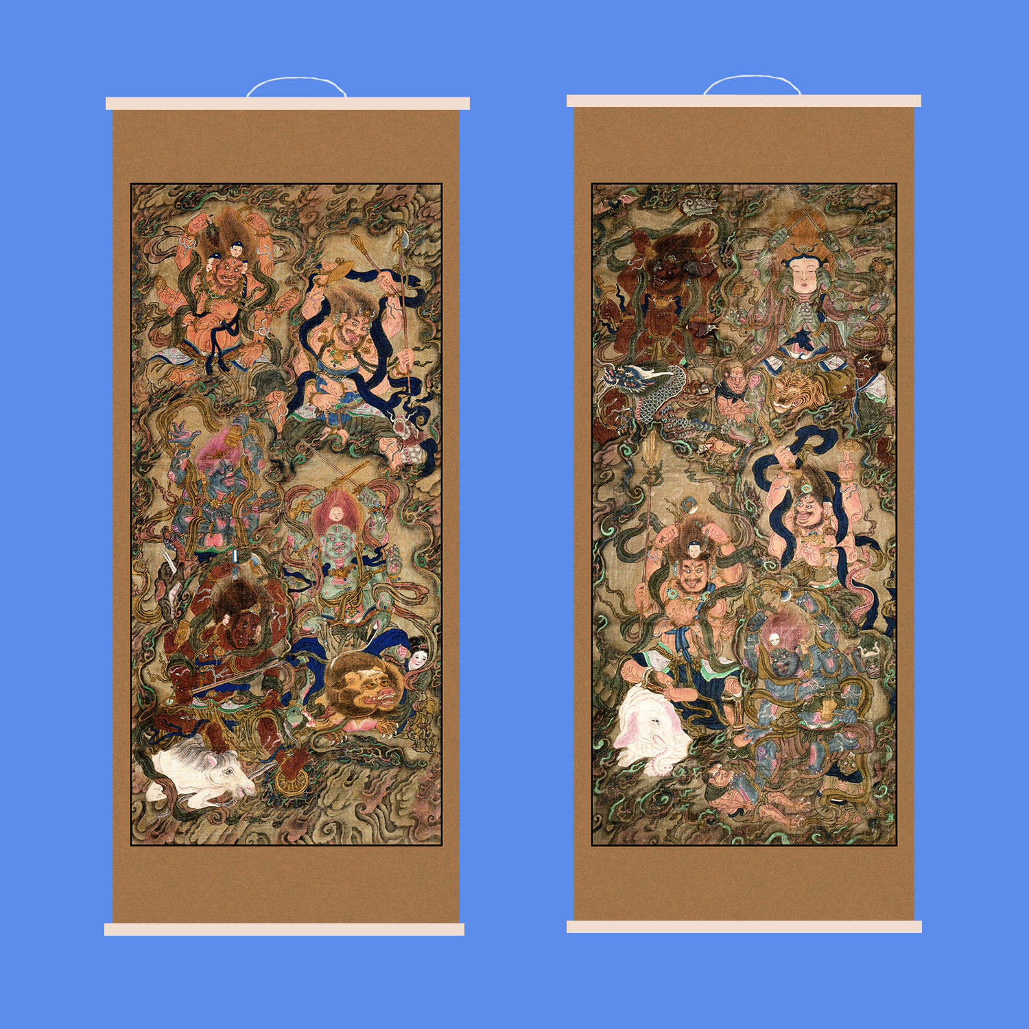 佛家神像左右明王画像左右十大明王画像不动尊明王供奉用木轴挂画