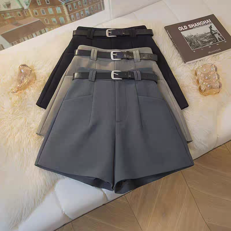 休闲西装短裤女2025宽松显瘦高腰a字阔腿裤外穿百搭靴裤带皮带