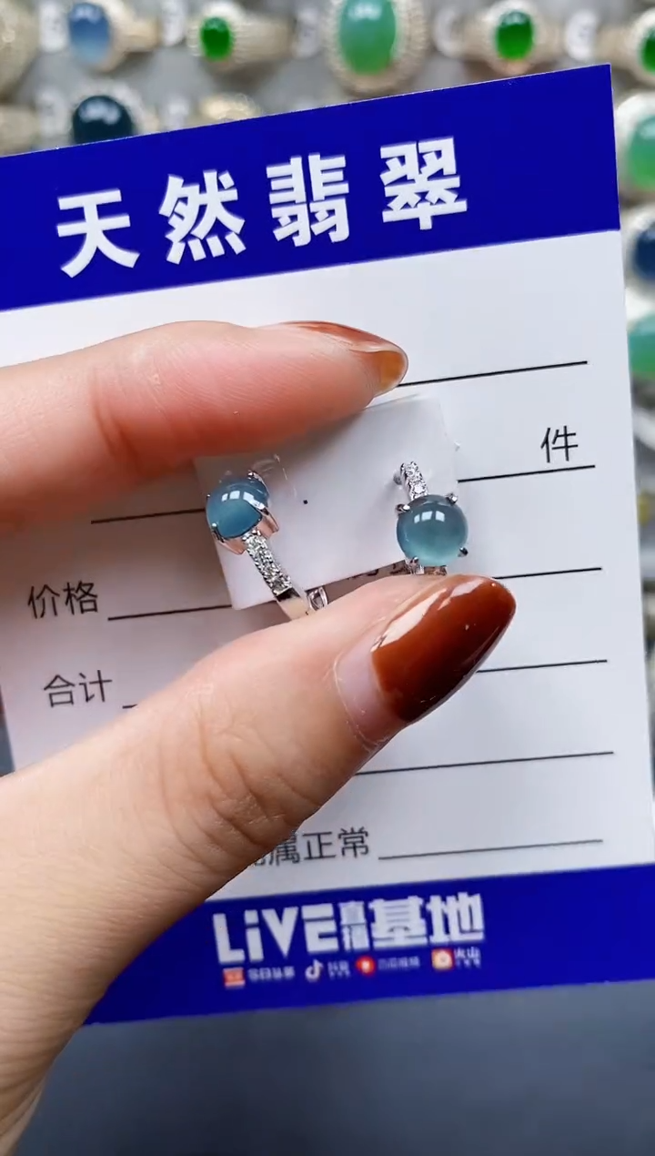 翡翠银S925镶嵌耳饰135