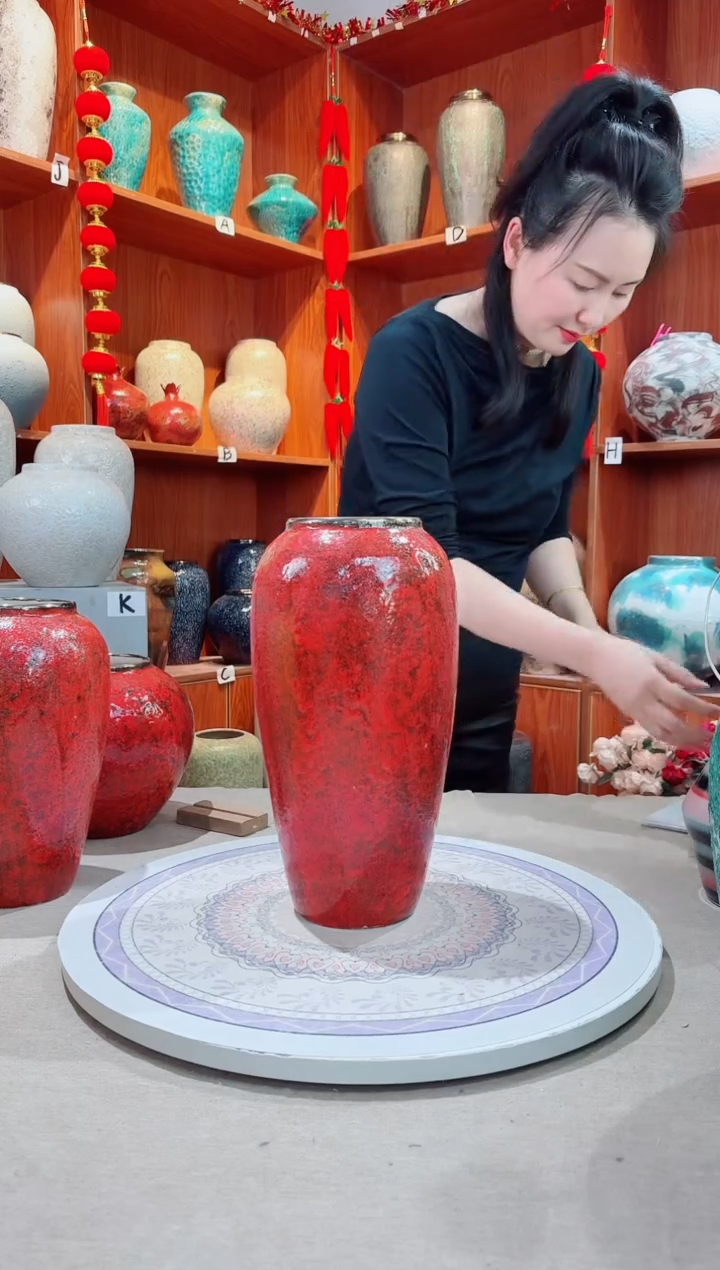 瓶陶瓷花瓶 无花  复古红大号