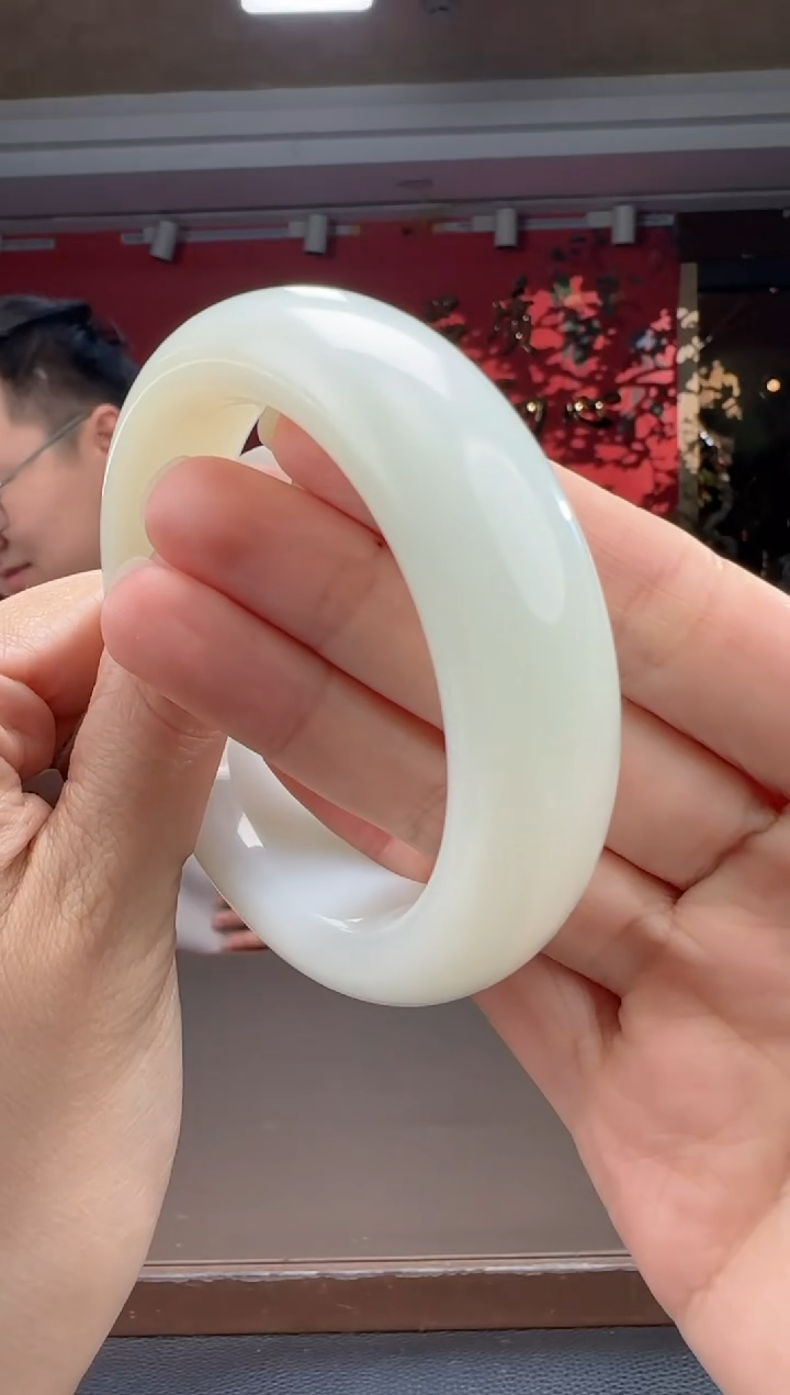 未镶嵌手镯和田玉白玉正装宽版手镯56-61