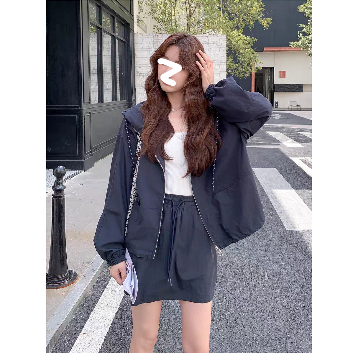 藏青色工装冲锋衣套装裙女2025初秋新款韩版学院风外套短裙两件套