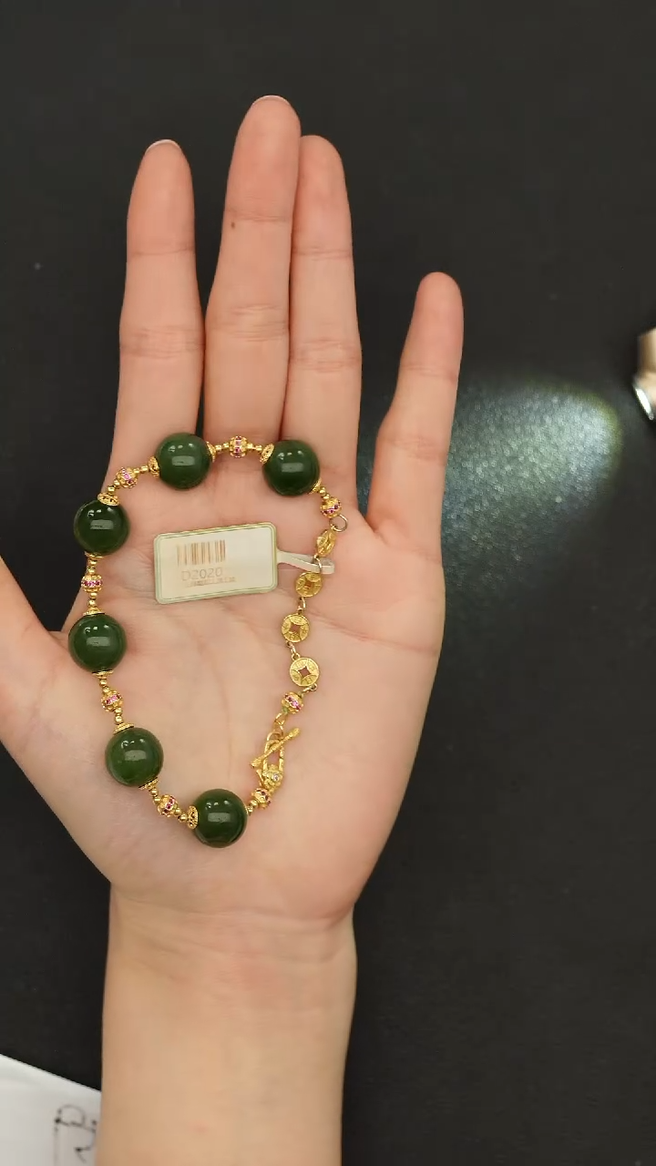 银S925镶嵌手串和田玉MZY018碧玉手链无黑点