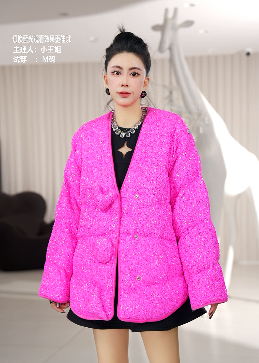 YRNX/伊然納暄 小众设计师款经典时尚冬季亮片鹅绒服保暖羽绒服