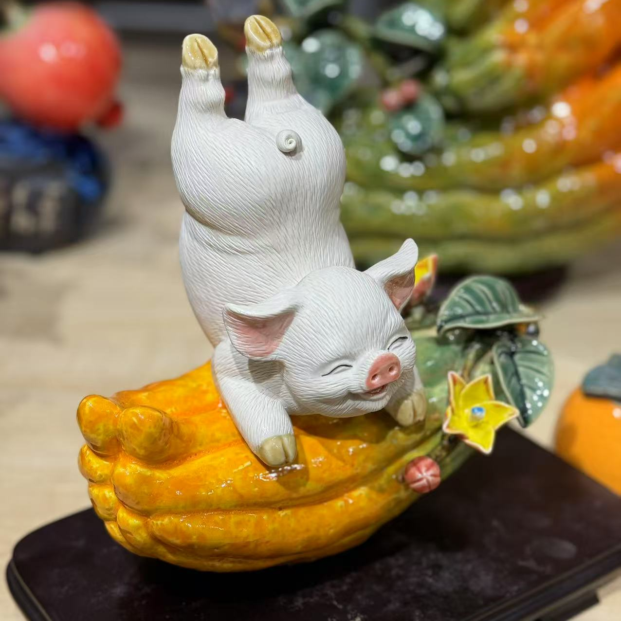 小猪石湾陶瓷狮子家居摆件吉祥物动物精美十二生肖工艺品可爱创意