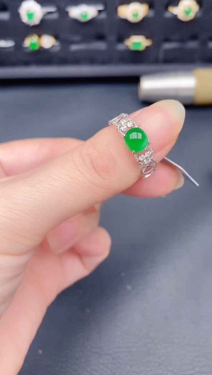 银S925镶嵌戒指翡翠天然a货翡翠110