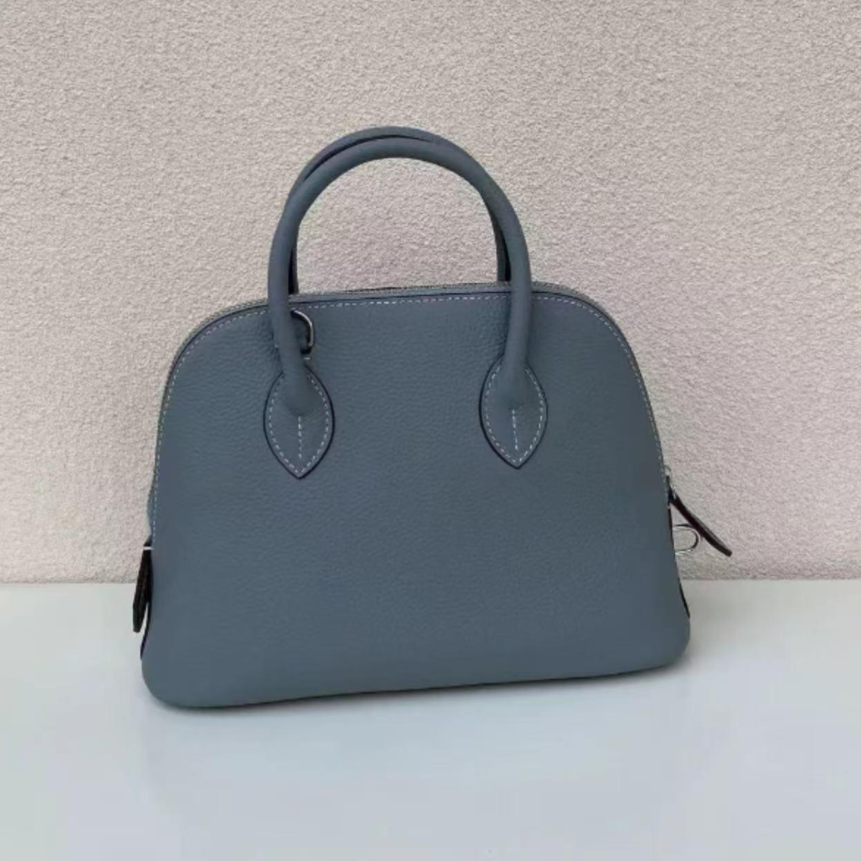 （大金专属）真皮定制原创设计单肩斜挎包保龄球大号---亚麻蓝